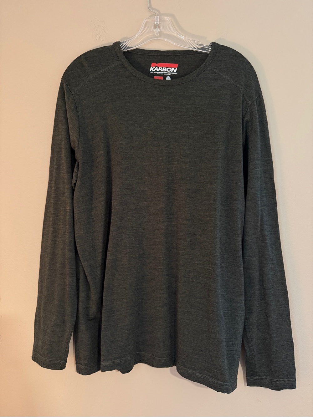 Karbon 100% Wool Green Long Sleeve Crewneck Shirt Large